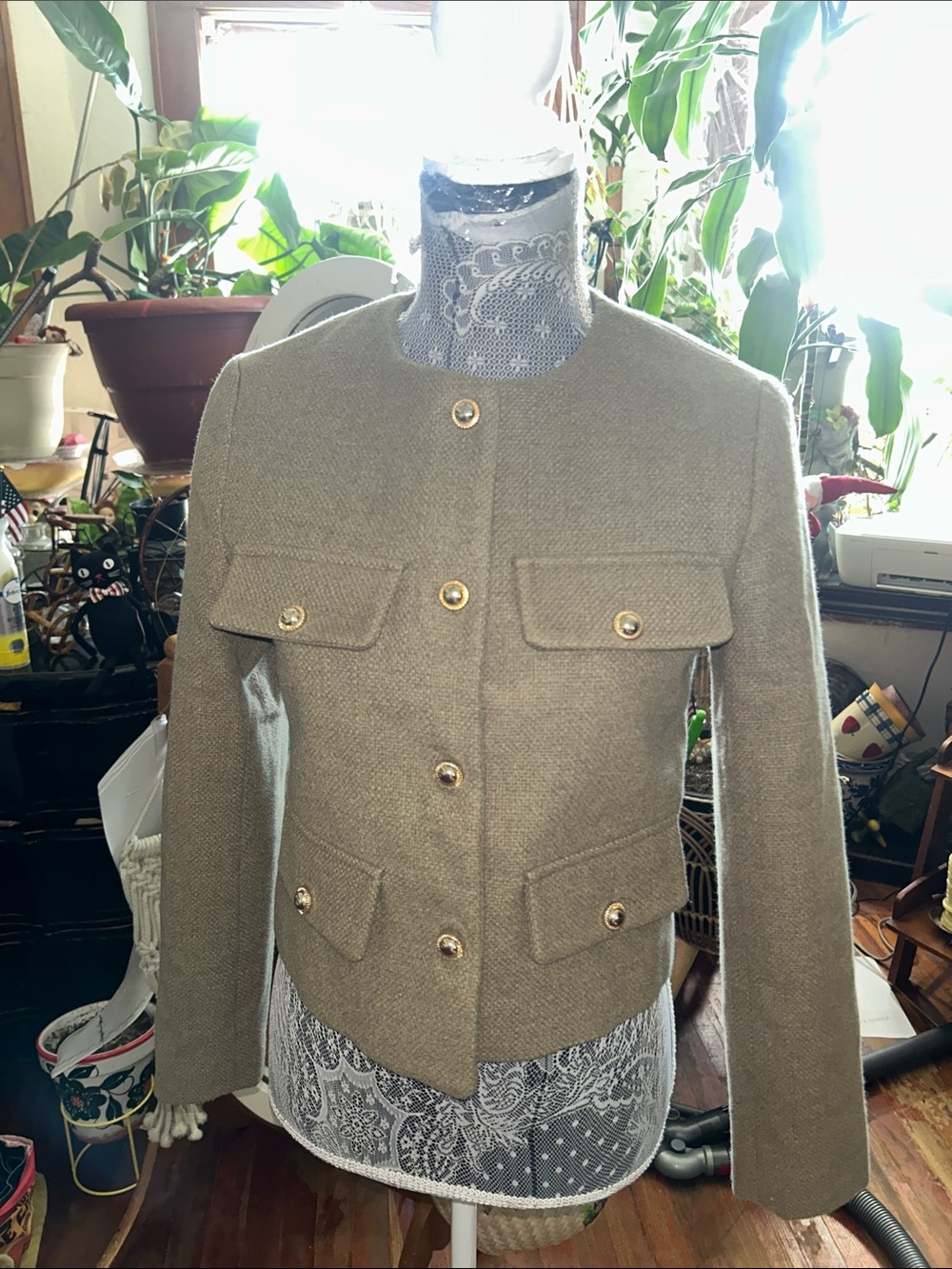 Zara Olive Green Button-Front Structured Blazer